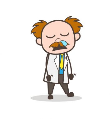 Karikatür komik bilim adamı uykulu yüz vektör çizim