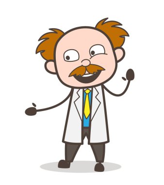 Vektör çizim gülüyor karikatür bilim adamı