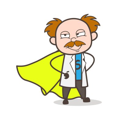 Gülümseyen yüz vektör çizim karikatür süper bilim adamı