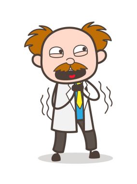 Çizgi film bilim adamı korkulu yüz vektör çizim