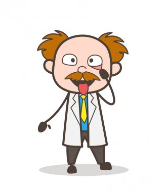 Çizgi film gözleri ve dil tıbbi check-up vektör kavramı gösterilen bilim adamı