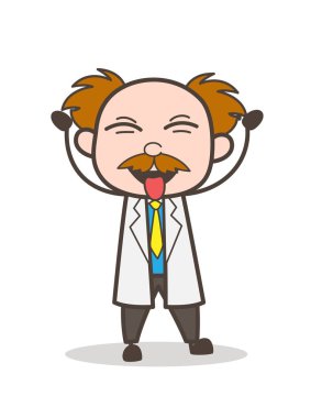 Çizgi film bilim adamı yüz şaşırıp kalmış-Out dil vektör çizim ile