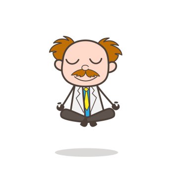 Meditasyon vektör çizim yapıyor çizgi film bilim adamı