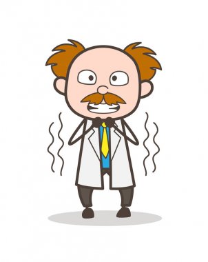 Titreyerek korku vektör çizim karikatür bilim adamı