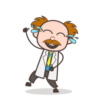 Gözyaşları vektör çizim sevinçle gülüyor karikatür bilim adamı