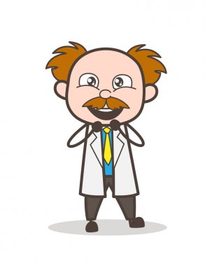 Gülümseyen yüz vektör çizim karikatür neşeli bilim adamı