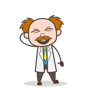 Çizgi film bilim adamı vektör çizim komik gülüyor