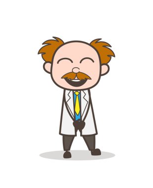 Şaka vektör çizim üzerinde gülüyor karikatür bilim adamı