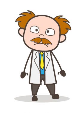 Çizgi film bilim adamı yüz ifadesi vektör çizim şok edici