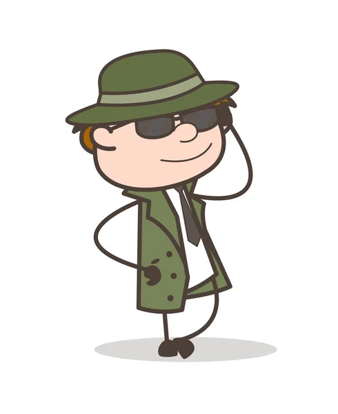 Detective de dibujos animados con gafas de sol en estilo Vector Ilustración — Vector de stock