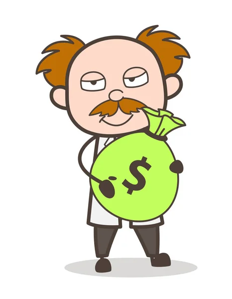 Cartoon wetenschapper houden een omkopen geld vectorillustratie — Stockvector