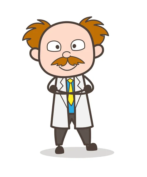 Cartoon Happy Scientist Standing Pose Vector Illustration — Stock Vector