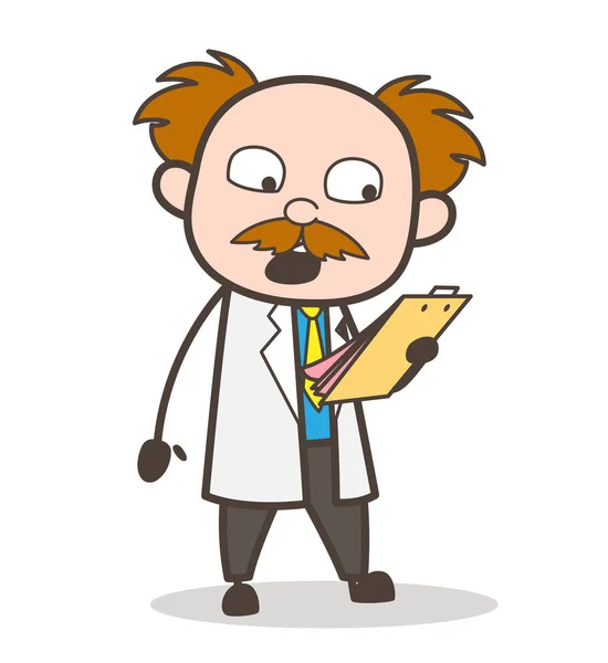 Cartoon Scientist Reading Notes Vector Illustration — Stock Vector