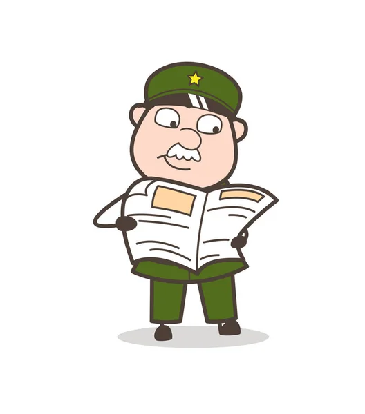 Dibujos animados Sargento de lectura periódico Vector Ilustración — Vector de stock