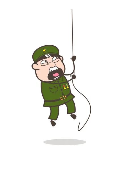 ベクトル図を訓練することでロープを登る漫画軍曹 — ストックベクタ