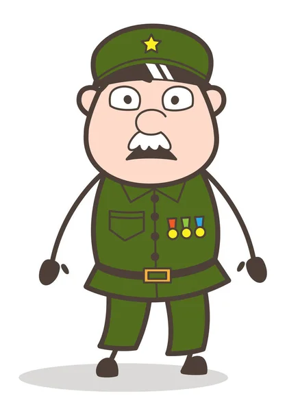 Cartoon Sergeant Officer rädd ansikte vektorillustration — Stock vektor
