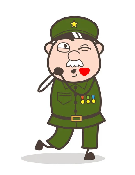 Cartoon Sergeant blåser kyss vektor koncept — Stock vektor