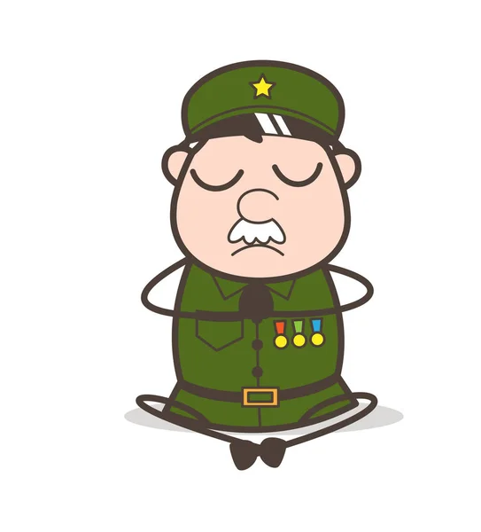 Cartoon Sergeant macht Meditation Vektor Illustration — Stockvektor