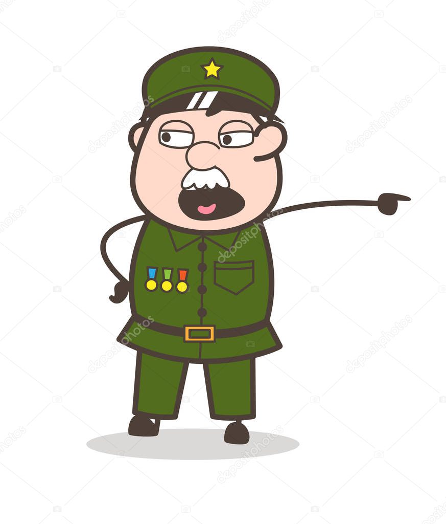 Cartoon Sergeant Shouting on Cadets Vector Illustration