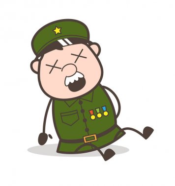 Çizgi film Çavuş Fall Down ve şaşkın yüz vektör çizim