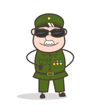 Karikatür komik Çavuş siyah güneş gözlüğü vektör çizim ile