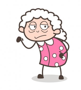 Çizgi film üzgün yaşlı kadın yüz ifade vektör çizim