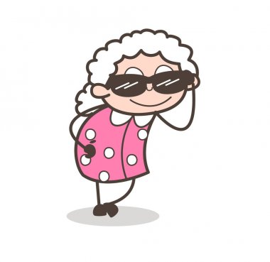Çizgi film Modern büyükanne güneş gözlüğü vektör çizim ile