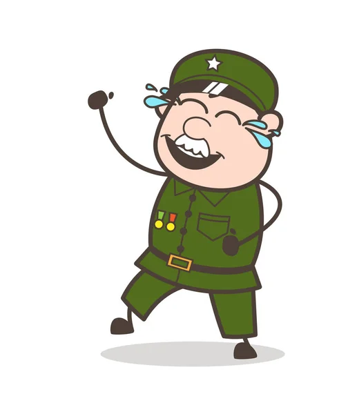 Desenhos animados engraçado sargento rindo com alegria de lágrimas vetor ilustração — Vetor de Stock