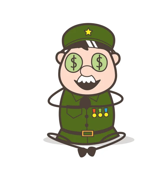 Cartoon Sergeant geld-mond gezicht vectorillustratie — Stockvector