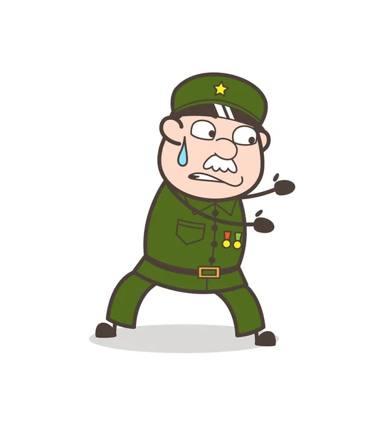 Cartoon Sergeant Trying to Pull Vector Illustration — Stock Vector