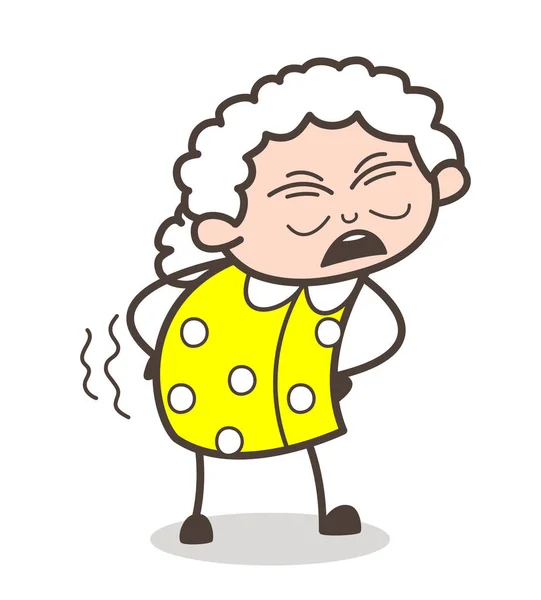 漫画の古いおばあちゃんベクトル図で腰の痛みを取得 — ストックベクタ
