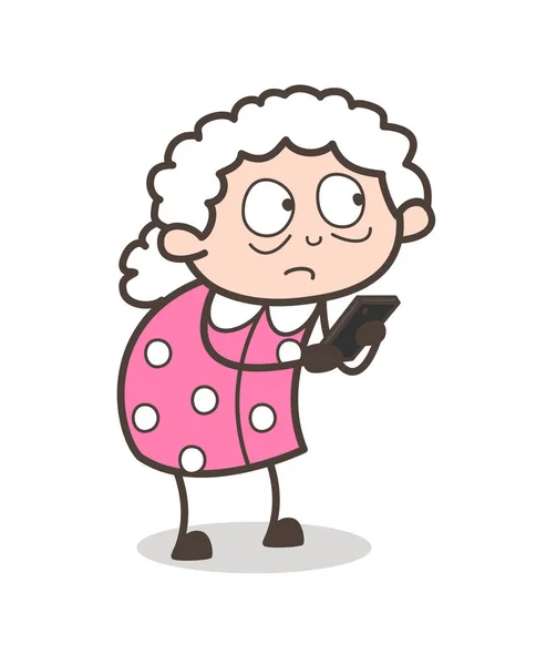 Dibujos animados Old Lady Pensando antes de chatear Vector Ilustración — Archivo Imágenes Vectoriales