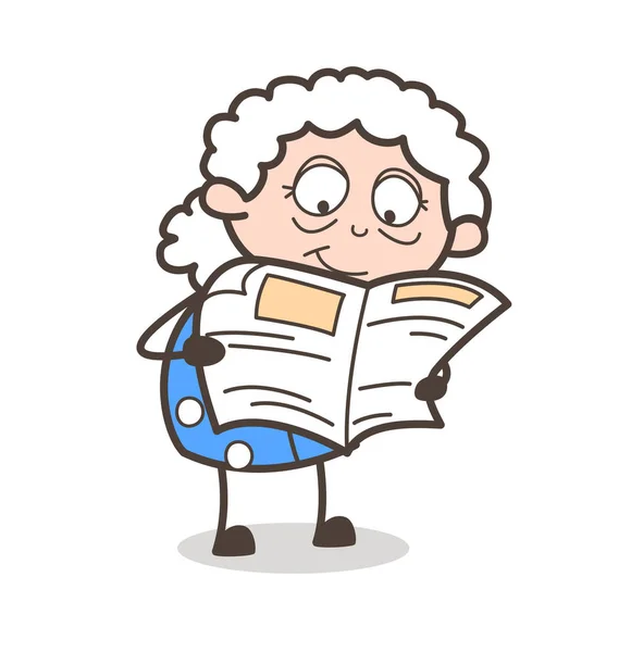 Dibujos animados Old Grandma Reading Newspaper Vector Illustration — Vector de stock