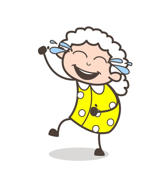 Grappige cartoon-Granny lachen met vreugde van tranen vectorillustratie — Stockvector