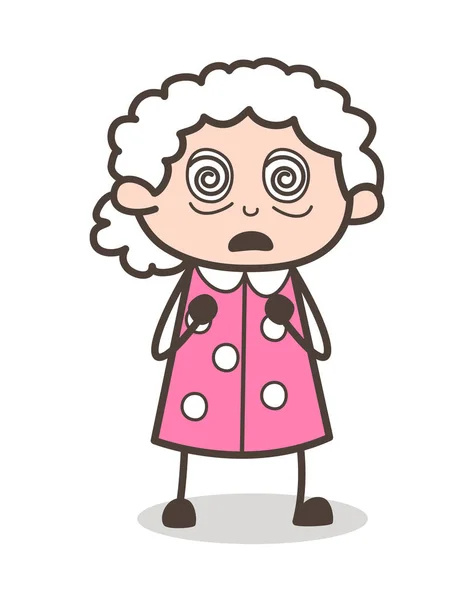Desenhos animados hipnotizados Ilustração do vetor da expressão da cara da mulher velha — Vetor de Stock