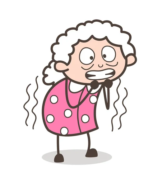 Illustration vectorielle d'expression craintive de visage de vieille femme de bande dessinée — Image vectorielle