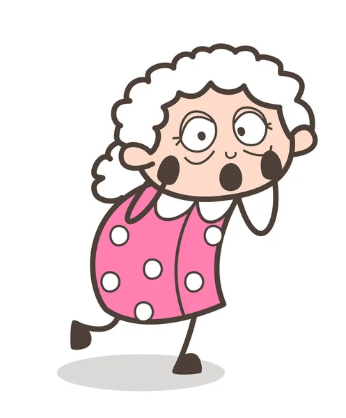 Cartoon geschokt Granny expressie vectorillustratie — Stockvector