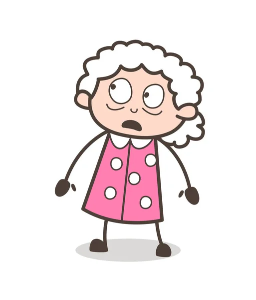 Cartoon Frightened Grandma Face Expression Vector Illustration — Stock Vector