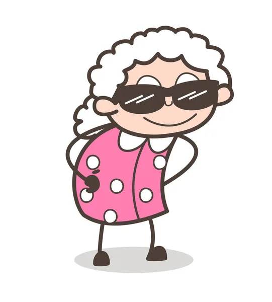 Dessin animé Granny à la mode avec des lunettes de soleil Illustration vectorielle — Image vectorielle