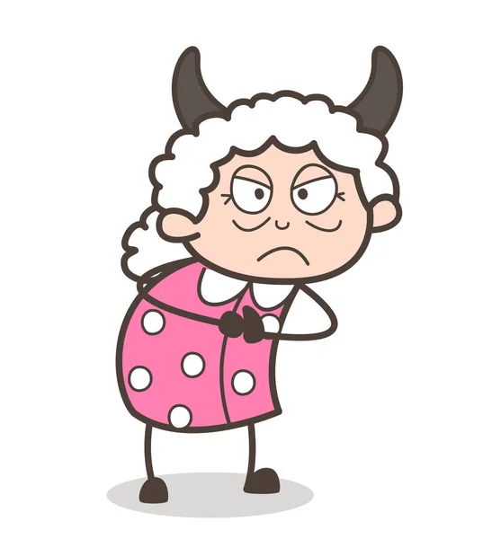 Seriefiguren djävulen arg mormor vektor — Stock vektor