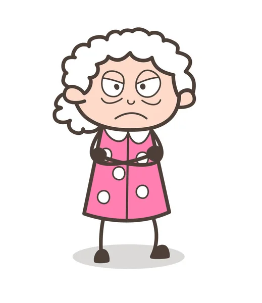 Caricatura enojado Grand Mother expresión de la cara — Vector de stock