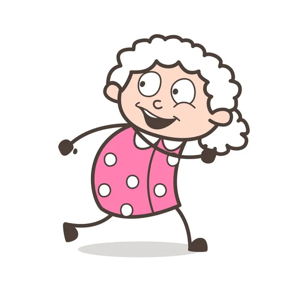 Desenhos animados Happy Old Woman Running Vector Concept — Vetor de Stock