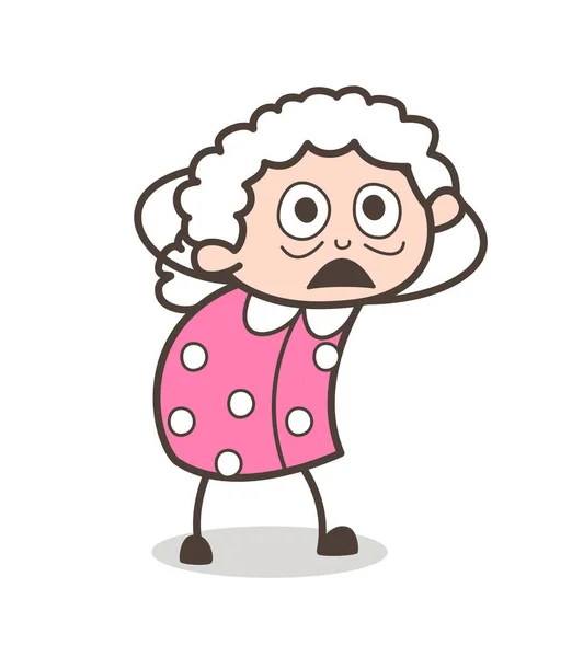 Çizgi film yaşlı kadın kızarmış yüz vektör çizim ile — Stok Vektör