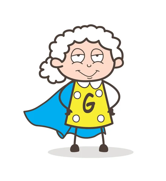 Cartoon Super-Granny Character Vector — Stock Vector