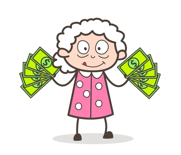 显示钱矢量图的卡通老女人 — 图库矢量图片