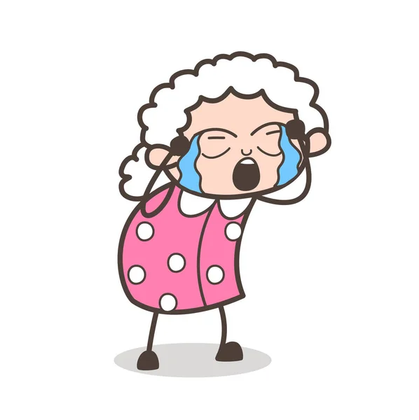 Cartoon Sad Old Woman Crying Vector Concept — Stock Vector