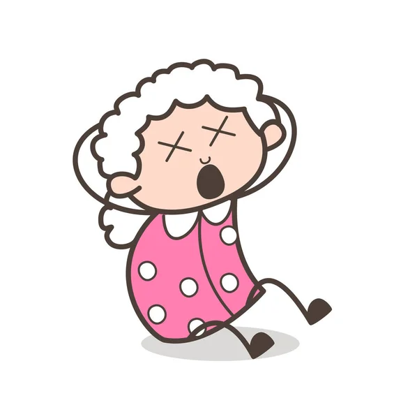 Desenhos animados Old Lady com Dizzy Face Vector Ilustração —  Vetores de Stock