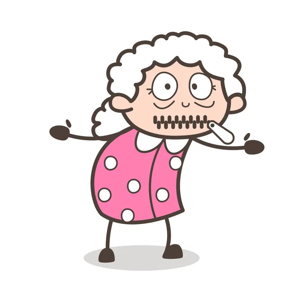 Dibujos animados Old Lady jpgper-Mouth Face Vector Illustration — Archivo Imágenes Vectoriales