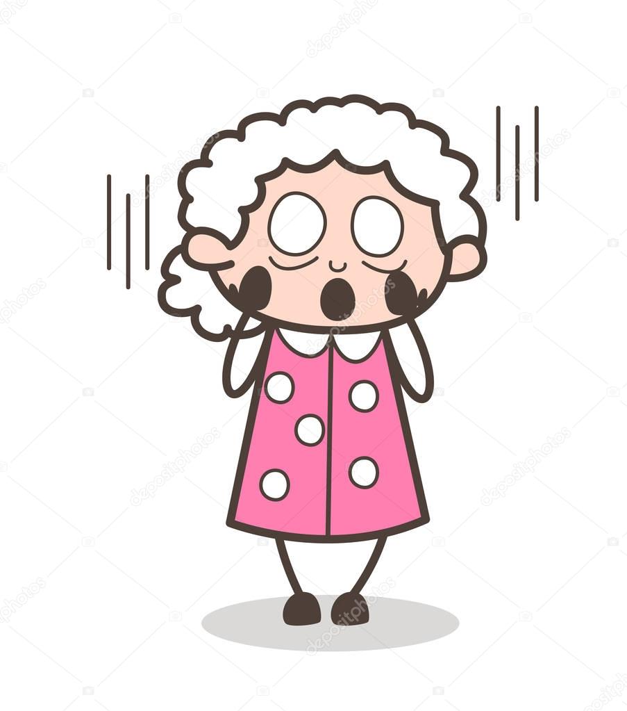Cartoon Grandma Face Screaming in Fear Vector Illustration