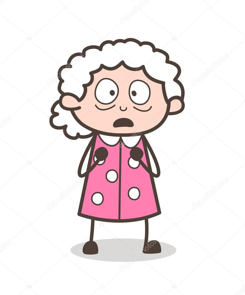 Cartoon Shocked Granny Face Expression